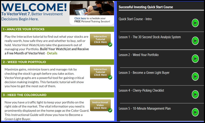 Welcome tab and Successful Investing Quick Start Course